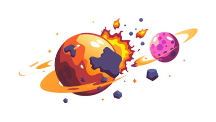 Cartoon planet explosion vector illustration for space exploration and cosmic event design and creative projects