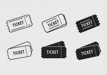 A collection of six vector ticket icons in different styles and arrangements