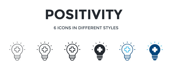 Positivity Icon In Different Style Vector Illustration. Designed In Thin Line, Regular Line, Bold Line, Glyph, Outline Color, And Glyph Color Style Can Be Used For Web