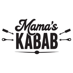 A silhouette vector design of a logo with the text MAMA'S KABAB.