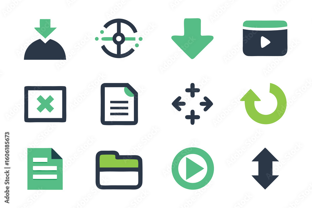 Poster vector art of a collection of colorful icons for user interface design isolated on white background