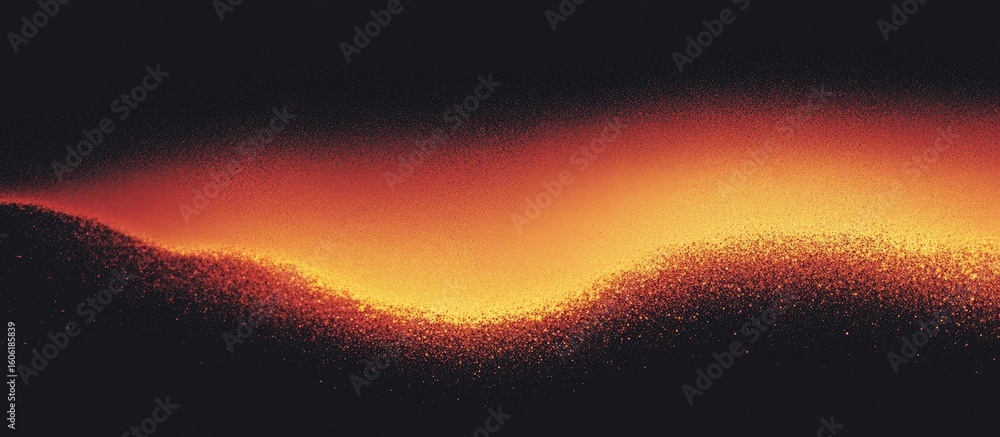 Poster abstract orange wave design on dark background with sparkles and particle effects