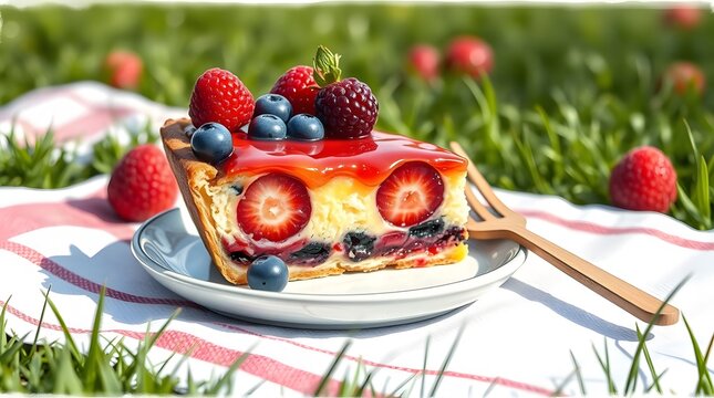 Delicious summer berry tart recipe with fresh strawberries blueberries and raspberries - Powered by Adobe