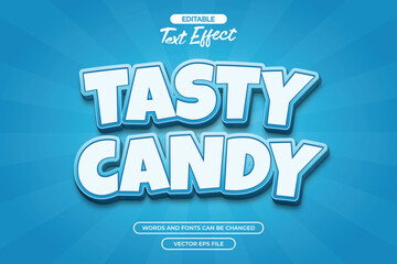 Tasty candy editable text effect with 3d text style and with blue comic background