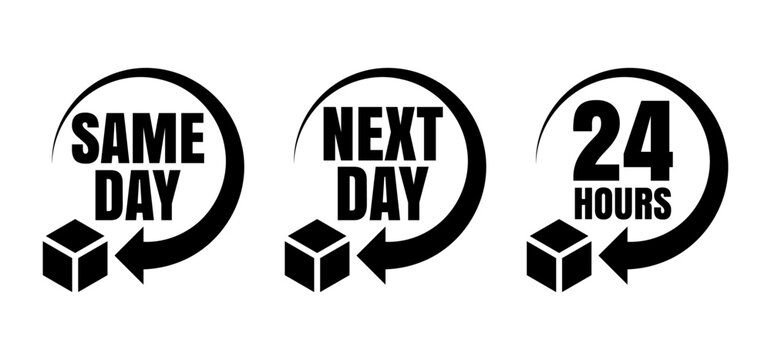 Same Day, Next Day, 24 Hour Delivery Icons &ndash; Fast Shipping Symbol Set