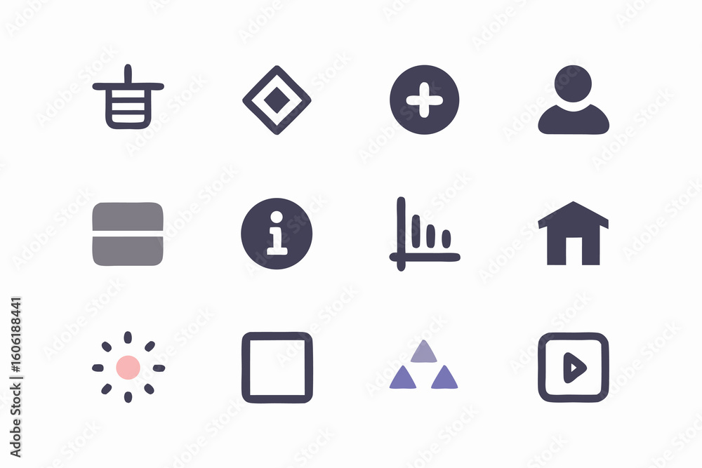 Poster vector art of a collection of simple and minimalist user interface icons for modern designs
