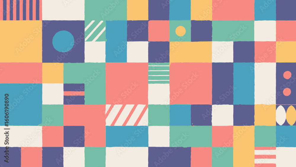 Poster geometric abstract seamless pattern with colorful squares and shapes design