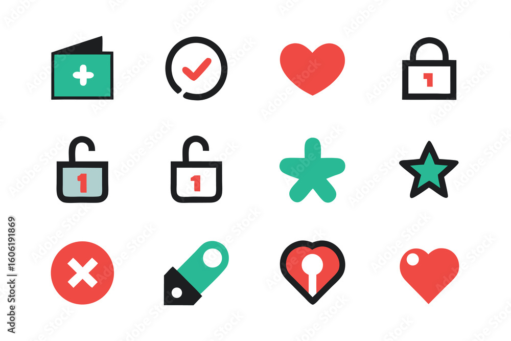 Poster vector art of collection of colorful interface icons isolated on white background for mobile app
