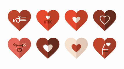 Collection of heart icons with various designs and color schemes
