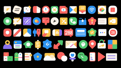 Collection of colorful app icons on a black background with a modern design