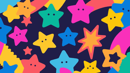 Colorful cartoon stars vector background with cheerful design elements