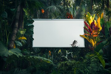 Blank Billboard Surrounded By Lush Tropical Foliage