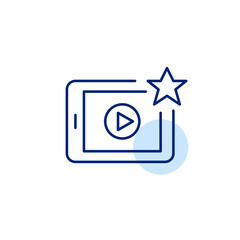 Video player on electronic tablet and star. Premium content, featured stream or channel. Pixel perfect, editable stroke vector icon