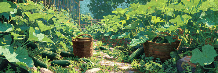 Serene Zucchini Harvest Capturing the Essence of Sustainable Farming and Nature's Bounty