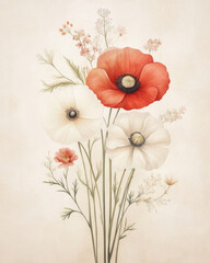 Bouquet of poppies on a grunge background