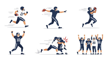 American Football Player Action Set - Isolated Vector Graphics