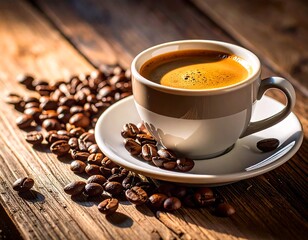 Espresso in a cup, coffee beans