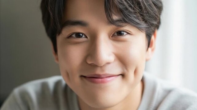 Young Adult Smiling Modestly with Dimples