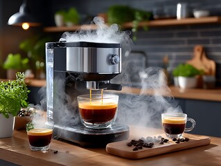 Espresso machine steaming coffee