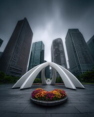 Modern Cityscape with Sculpture