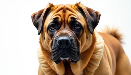 Fototapeta premium Imposing mastiff, intense gaze, pure white backdrop, noble, powerful jaw, large