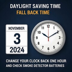 Daylight saving time fall back reminder for November 3, 2024.