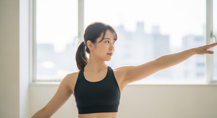 Training scene of a young woman enjoying fitness