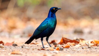 A vibrant blue bird on the ground (1)