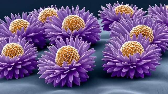 Scanning Electron Microscope View of Purple Aster Flowers, A Detailed Look into Flora Microscopy