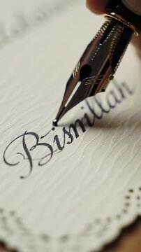 Close-up of pen writing on textured paper