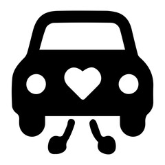 Wedding car just married icon with transparent background in black and white style
