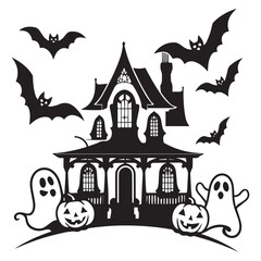  Silhouette style depicting a charmingly spooky haunted house scene. 