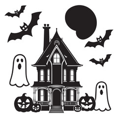  Silhouette style depicting a charmingly spooky haunted house scene. 