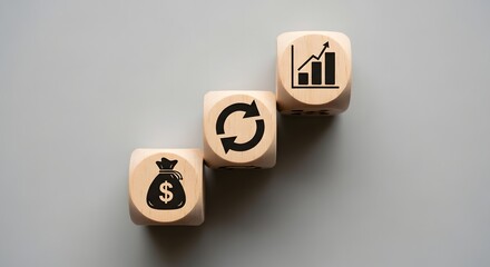 Wooden Blocks Showing Finance Symbols on Gray Surface