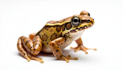 Fototapeta premium Single speckled brown frog on pure white backdrop, reptile, wildlife photography, fauna