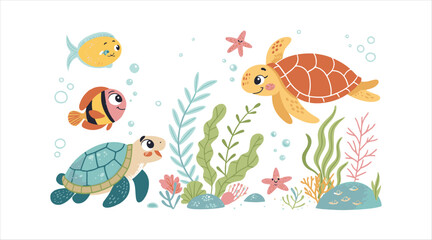 Naklejka premium Selection of bright underwater design motifs