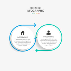 Line step infographic. 2 options workflow diagram, circle timeline number infograph, process steps chart. Linear vector infographics. Process order infographic arrow and steps point illustration