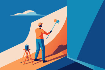 Obraz premium Artist painting a landscape scene on a large canvas