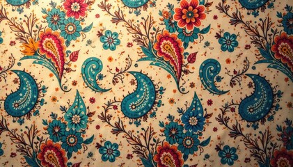 Subtle paisley pattern in muted earth tones on textured surface , subtle, interior design, brown