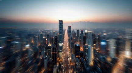 Future City. A modern city skyline at night. Future urban landscape. Future city skyscrapers. Cyber photo of future city view of modern big skyscrapers.