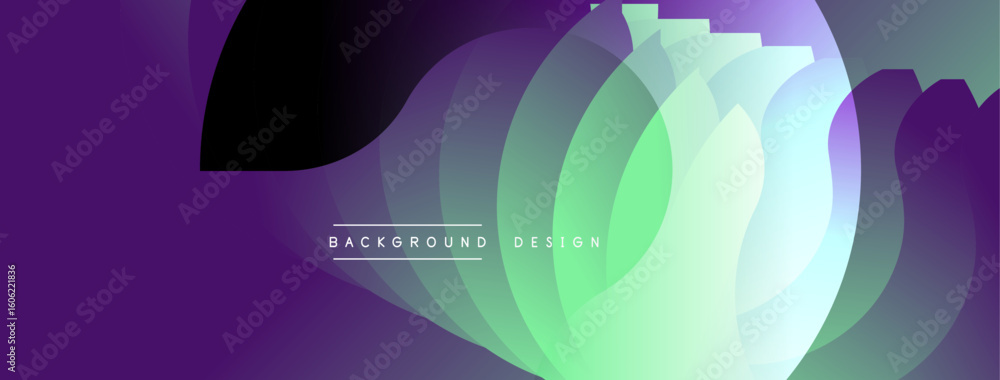 Poster abstract purple, green layers create dynamic flow. modern design with gradient effect, suitable for 