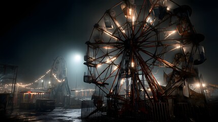 Midnight carnival rusted ferris wheel