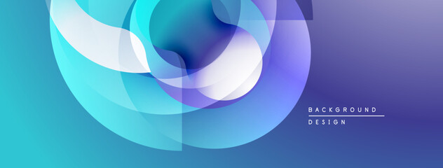 Abstract flowing shapes, vibrant blues, purples create dynamic background. Modern design, smooth gradients, elegant composition.