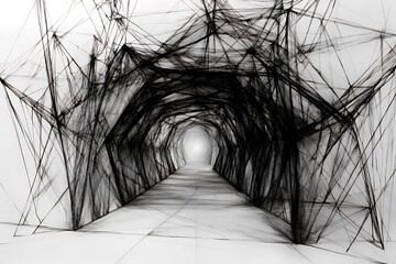 Abstract Black And White Tunnel Sketch Depicting Depth And Perspective
