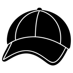 A black silhouette of a baseball cap on a white background