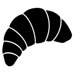 A black and white illustration of a croissant isolated on a white background