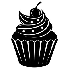 A black and white cupcake with cherry on top isolated on a white background