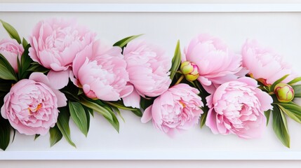 Fototapeta premium Close-up of peonies in pastel-toned frame with gentle shadows and soft hues