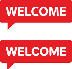 Red Welcome Speech Bubble Icons with Bold White Text