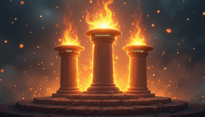 s three pillars with fire coming out of them